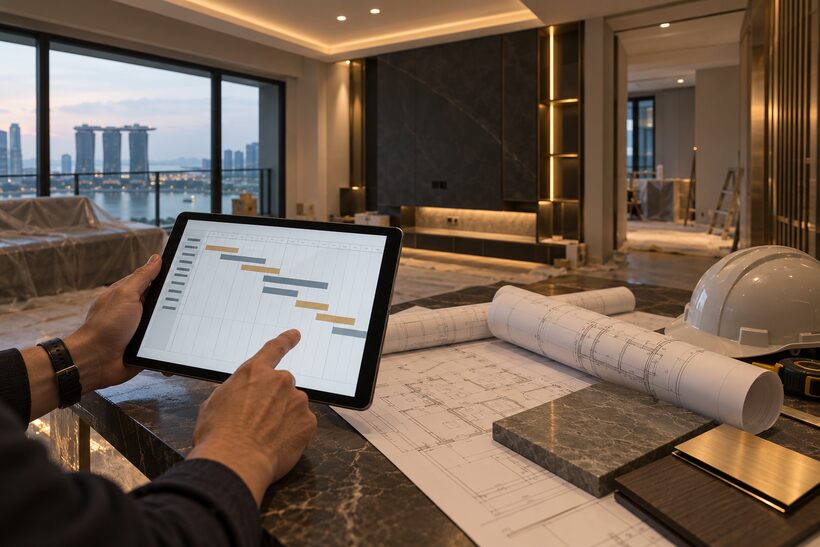 A project manager reviewing plans on site, concept visual